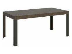 Mesa extensible de madera con 4 patas de madera y acero antracita Liva-Color Blanco-Soporte 4 pies-Ancho extensible
