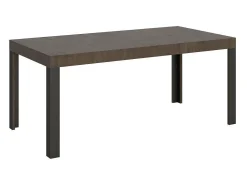 Mesa extensible de madera con 4 patas de madera y acero antracita Liva-Color Natural-Soporte 4 pies-Ancho extensible