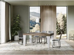 Mesa extensible de madera de nogal y patas de madera blanca de 6 a 20 plazas Kristo de 160 a 420 cm-Base y soporte con ruedas