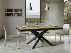 Mesa extensible de madera clara y estructura antracita 180/440 cm Klass