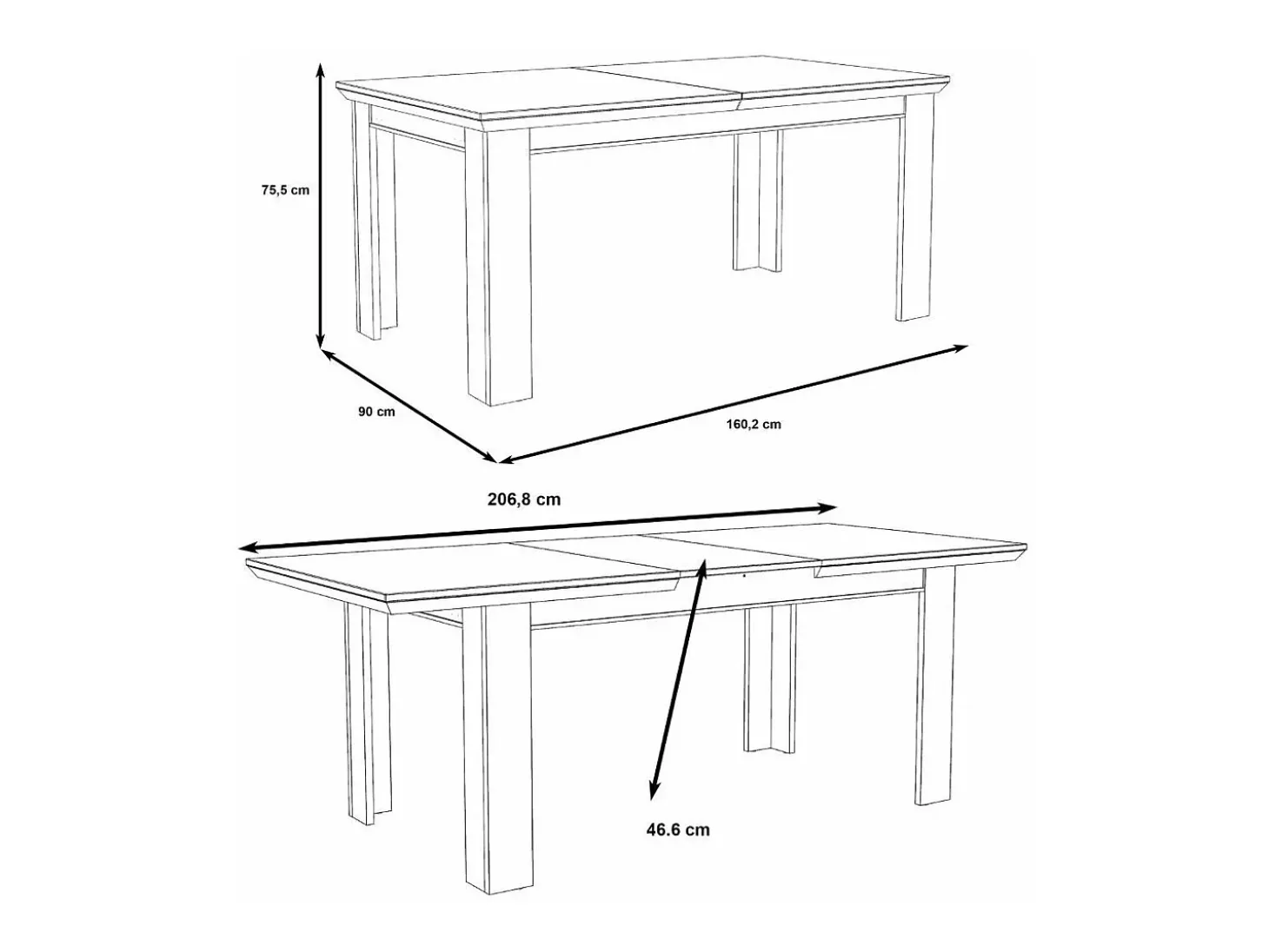 Mesa extensible de 76x160x90 cm para comedor o cocina en color blanco pino Karen