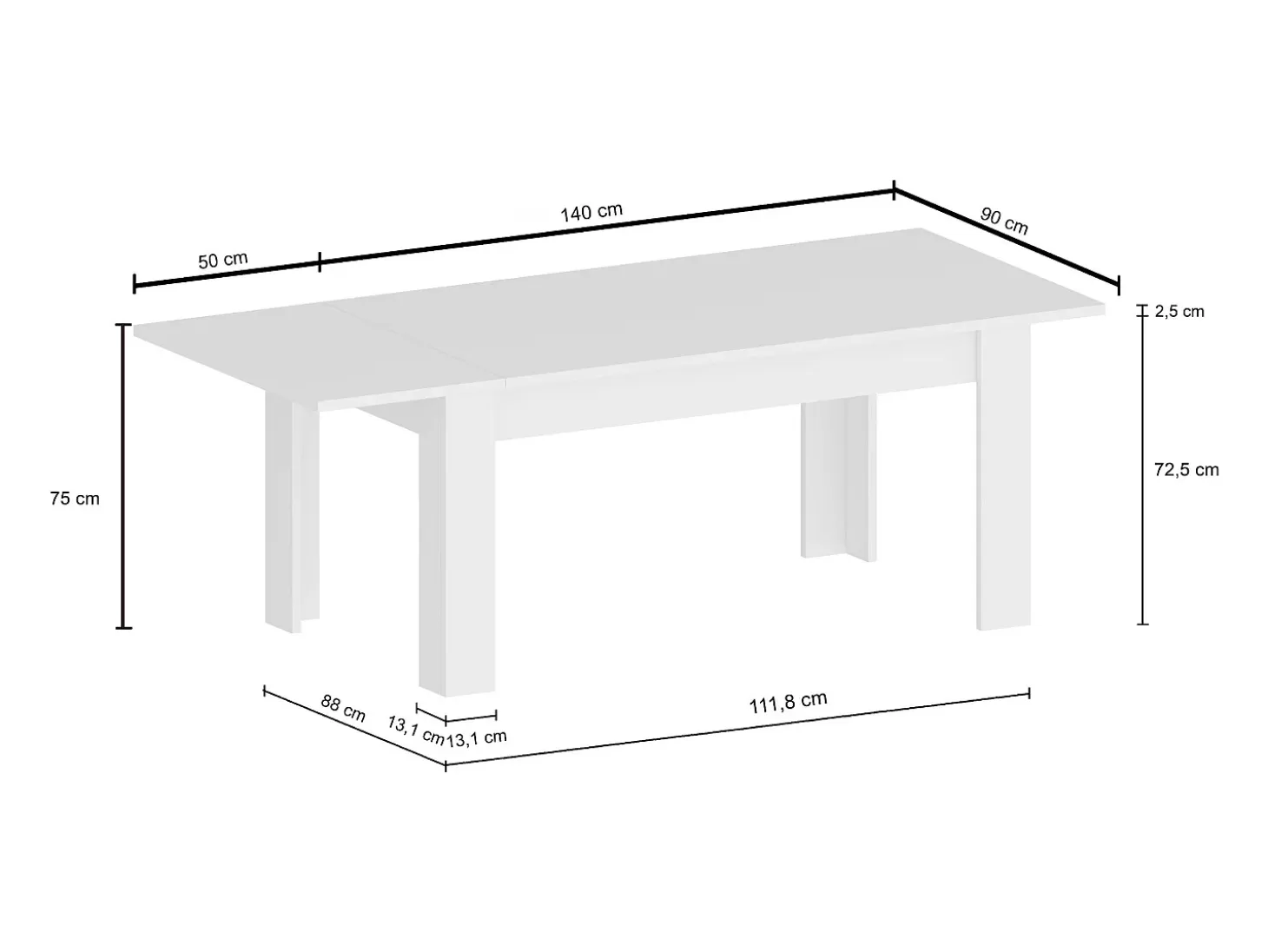 Mesa extensible Jesi ideal para 6-8 personas, color roble 140/190 x 90 x 75 cm