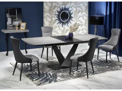 Mesa extensible MDF lacada gris patas acero negro 180/230×95 cm