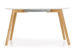 Mesa extensible MDF lacada blanco patas madera natural 160/200×90 cm