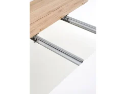 Mesa extensible MDF lacada blanco patas madera natural 160/200×90 cm