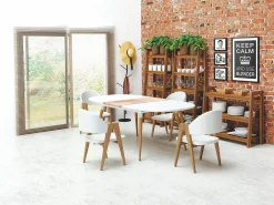 Mesa extensible MDF lacada blanco patas madera natural 160/200×90 cm