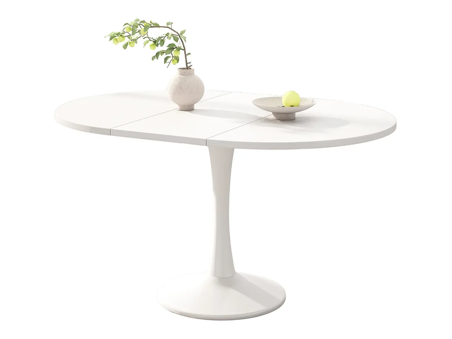 Mesa extensible, mesa ovalada, mesa de centro, MDF, blanca, (100/140 x 100 x 75 cm)