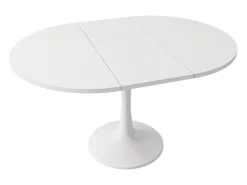 Mesa extensible, mesa ovalada, mesa de centro, MDF, blanca, (100/140 x 100 x 75 cm)