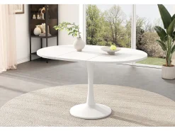 Mesa extensible, mesa ovalada, mesa de centro, MDF, blanca, (100/140 x 100 x 75 cm)