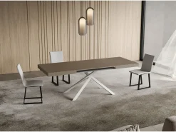 Mesa extensible Niket gris paloma 120/380x90 cm con patas blancas