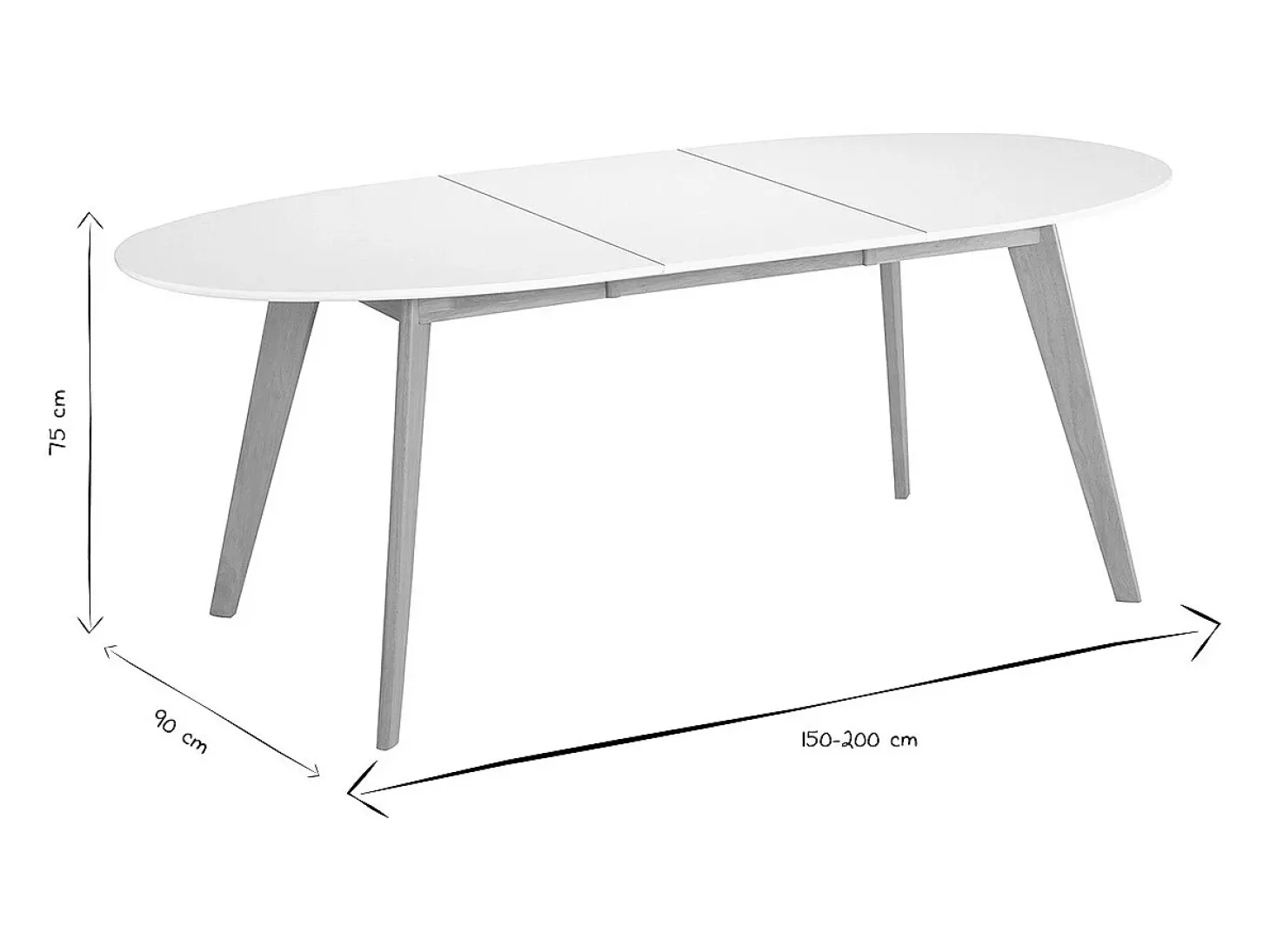 Mesa extensible oval blanca y madera clara L150-200 LEENA