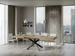 Mesa extensible para 4 a 18 personas en madera oscura y antracita patas entrelazadas L 130 a 390 cm Artemis