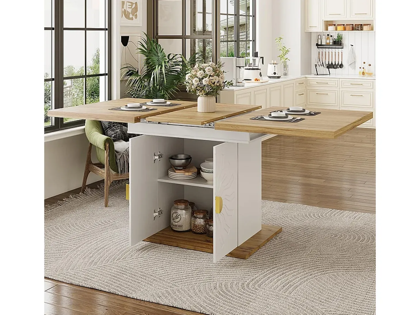 Mesa extensible para el comedor, la cocina y el salón, 110 (140) x 70 x 76 cm, chapa de madera con relieve, blanco