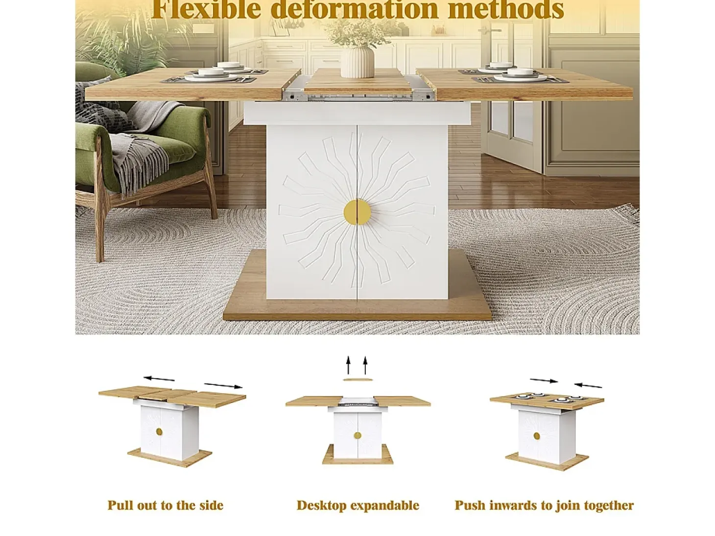 Mesa extensible para el comedor, la cocina y el salón, 110 (140) x 70 x 76 cm, chapa de madera con relieve, blanco