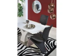 Mesa extensible rectangular blanca mate con pata central, diseño Sparte