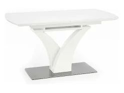 Mesa extensible rectangular blanca mate con pata central, diseño Sparte