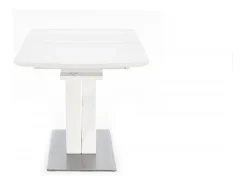 Mesa extensible rectangular blanca mate con pata central, diseño Sparte