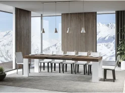 Mesa extensible rectangular en madera de nogal y blanco de 180 a 440 cm Ribo-Soporte 2 pies