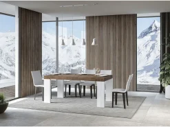 Mesa extensible rectangular en madera de nogal y blanco de 160 a 420 cm Ribo-Soporte 4 pies