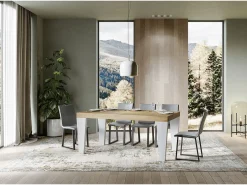 Mesa extensible roble natural y patas madera blanca 6 a 20 plazas Kristo 160 a 420 cm-Soporte 2 pies