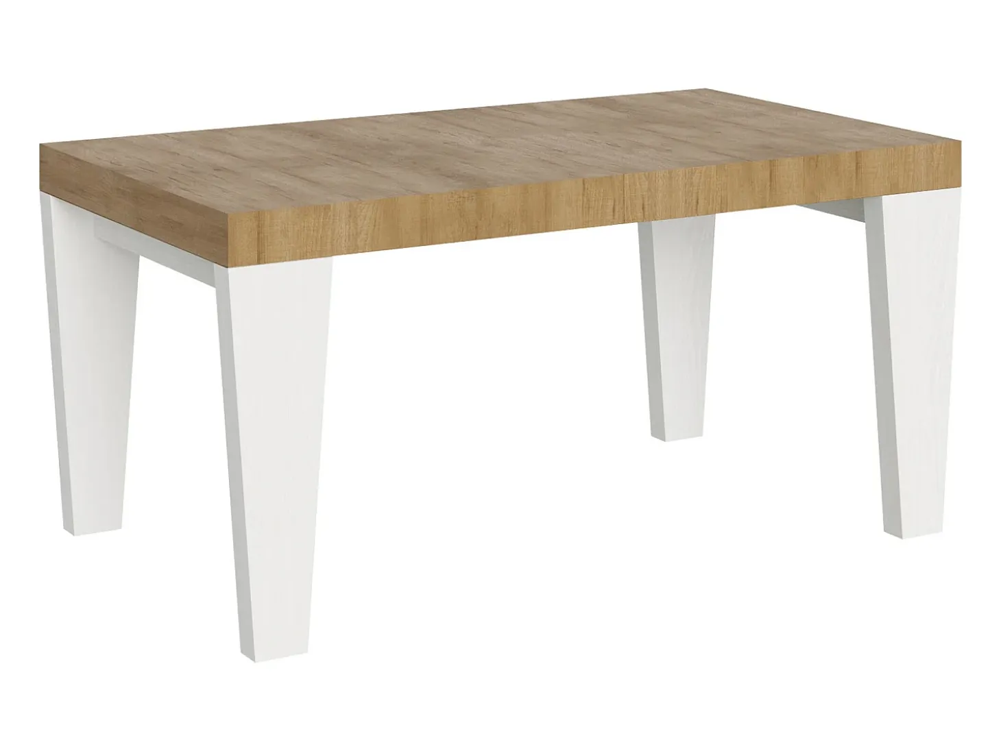 Mesa extensible roble natural y patas madera blanca 6 a 20 plazas Kristo 160 a 420 cm-Soporte 2 pies