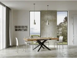 Mesa extensible Volantis 120/380x90 cm roble natural con patas antracita
