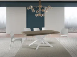 Mesa extensible Volantis Premium gris paloma 200/460x90 cm con patas blancas