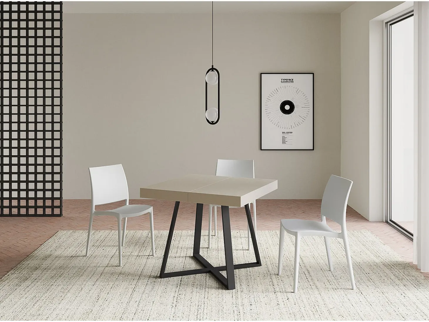 Mesa extensible 90/194x90 cm Abbraccio cachemira patas antracita