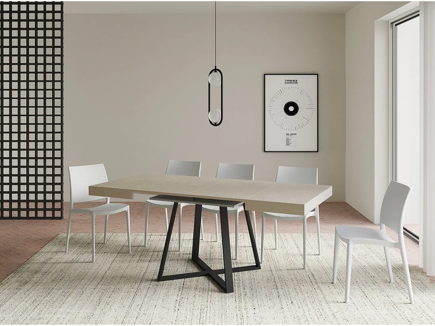 Mesa extensible 90/194x90 cm Abbraccio cachemira patas antracita