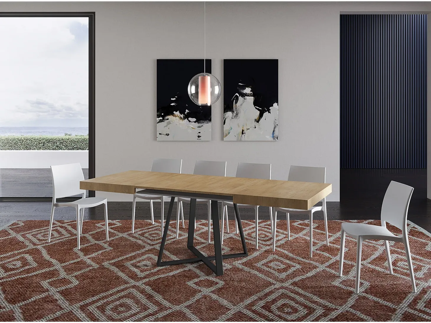 Mesa extensible 130/234x90 cm Abbraccio efecto madera roble natural patas antracita
