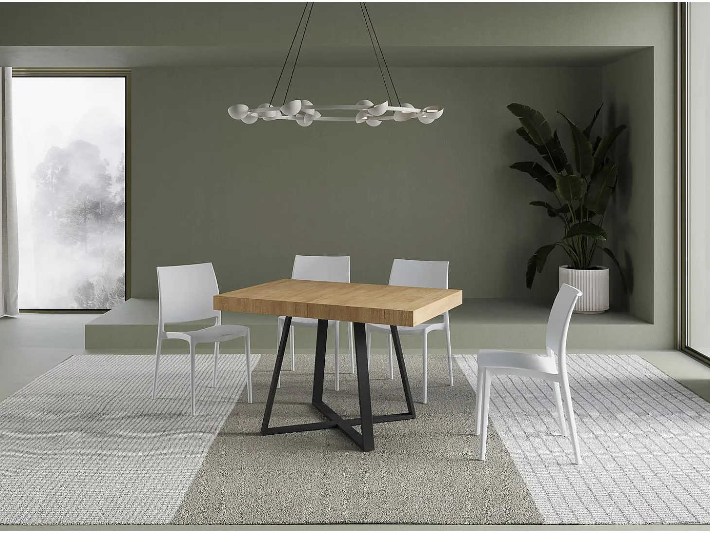 Mesa extensible 120/224x90 cm Abbraccio efecto madera roble natural patas antracita
