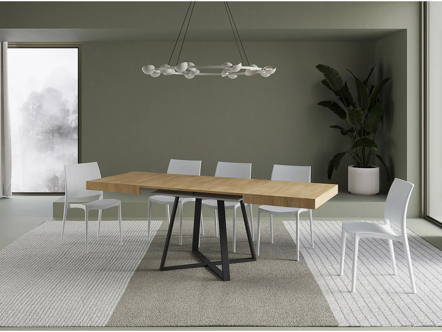 Mesa extensible 120/224x90 cm Abbraccio efecto madera roble natural patas antracita