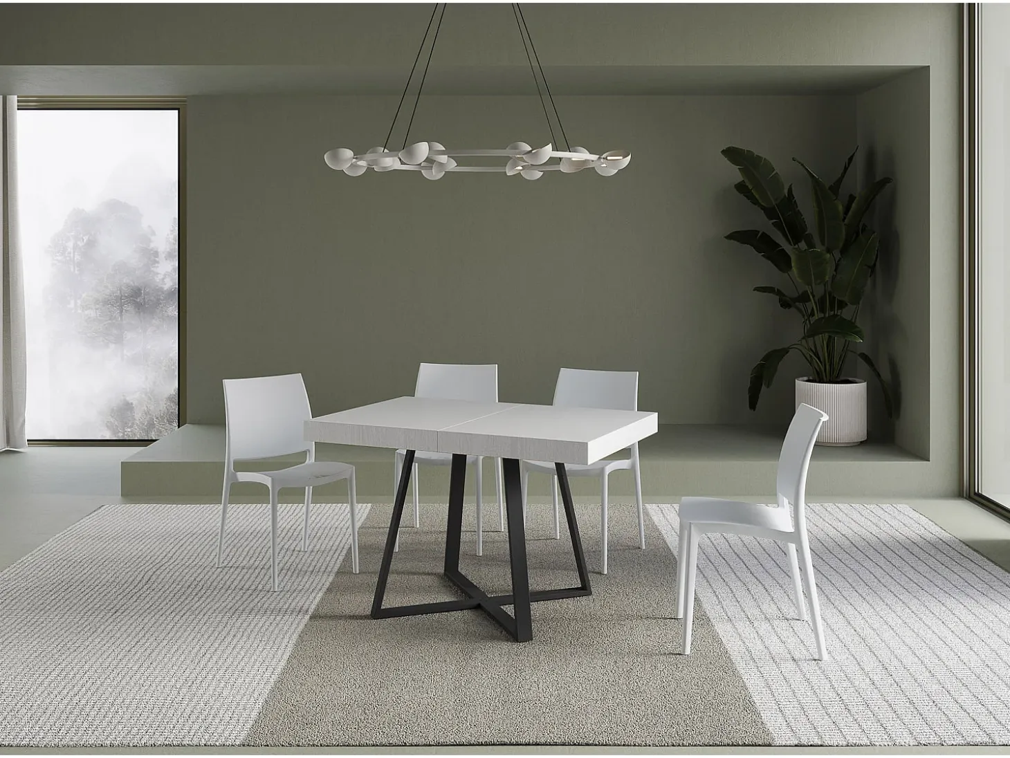 Mesa extensible 120/204x80 cm Abbraccio efecto madera fresno blanco patas antracita