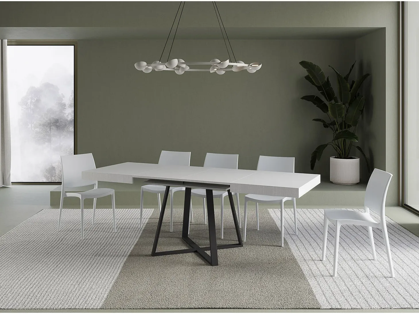 Mesa extensible 120/204x80 cm Abbraccio efecto madera fresno blanco patas antracita