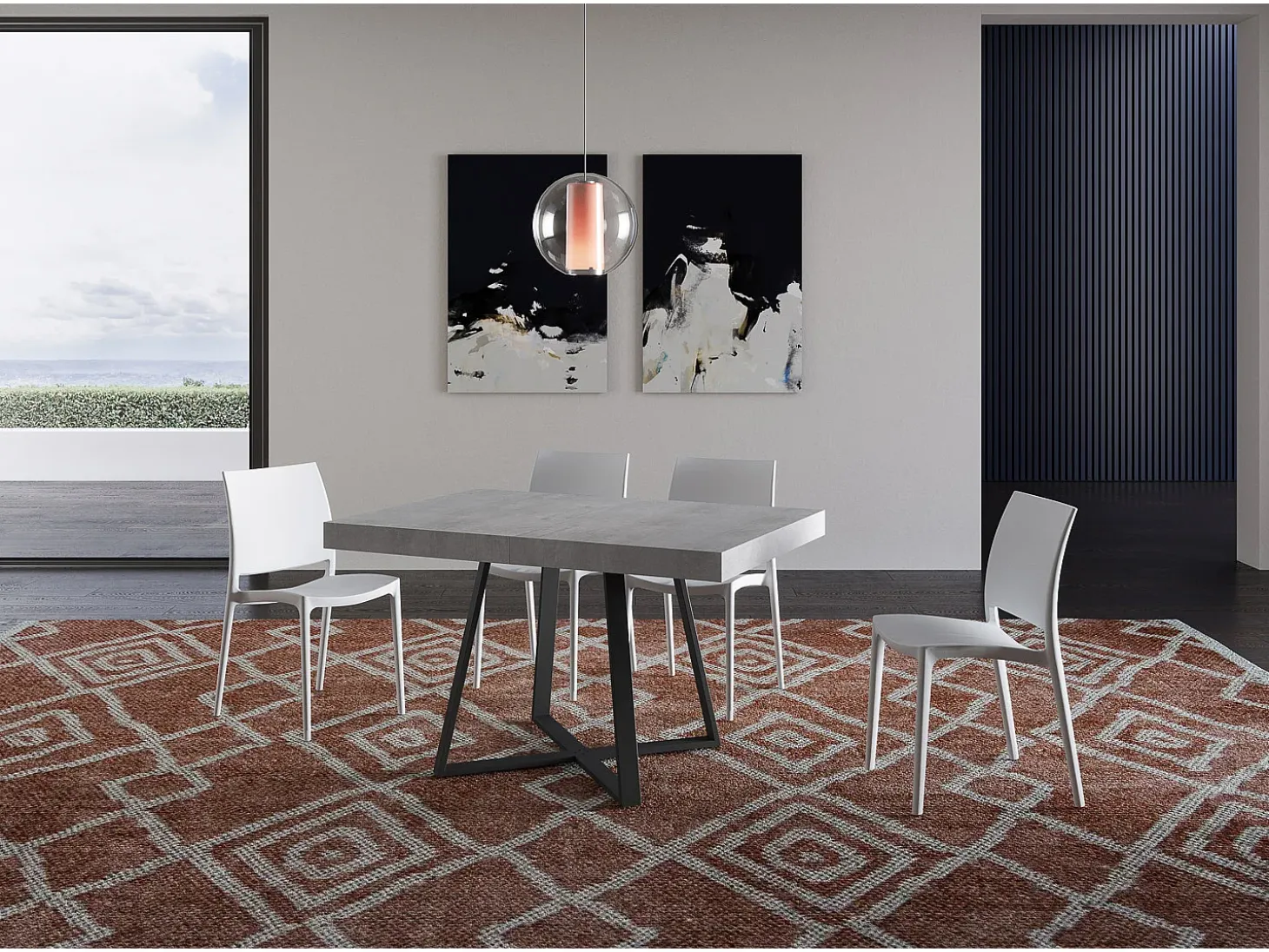Mesa extensible 130/390x90 cm Abbraccio efecto cemento patas antracita