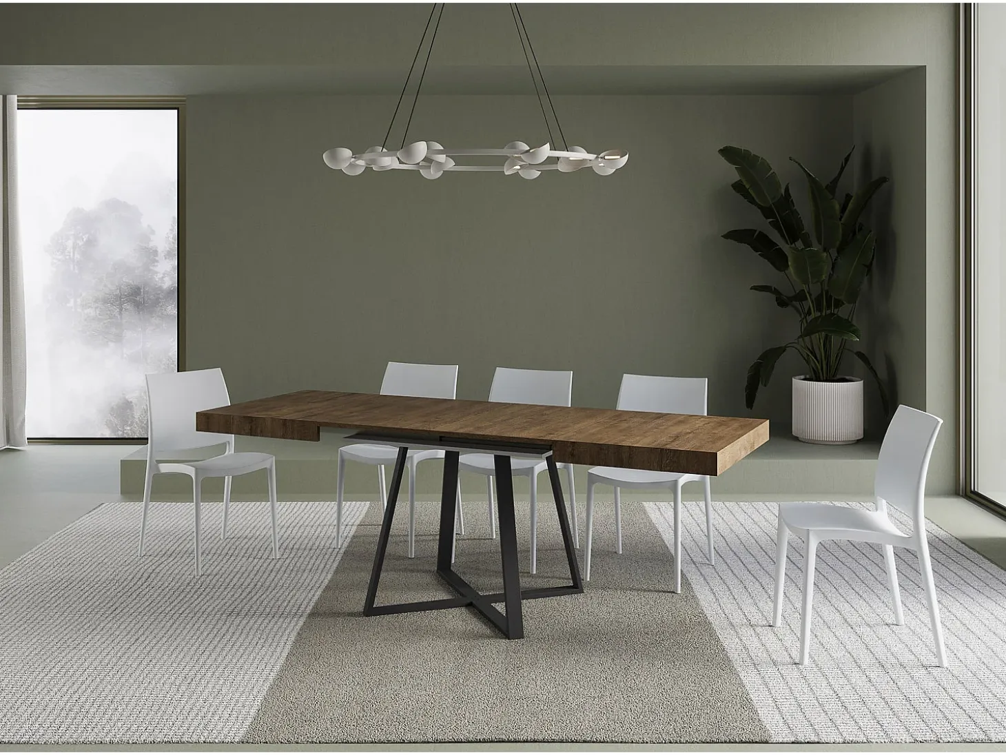 Mesa extensible 120/204x80 cm Abbraccio efecto madera nogal patas antracita