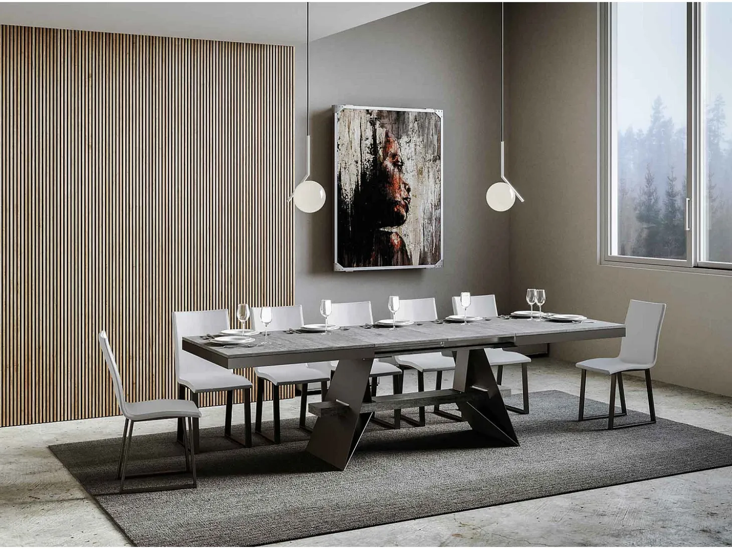 Mesa extensible 90x160/264 cm Baita Evolution Cemento estructura Antracita