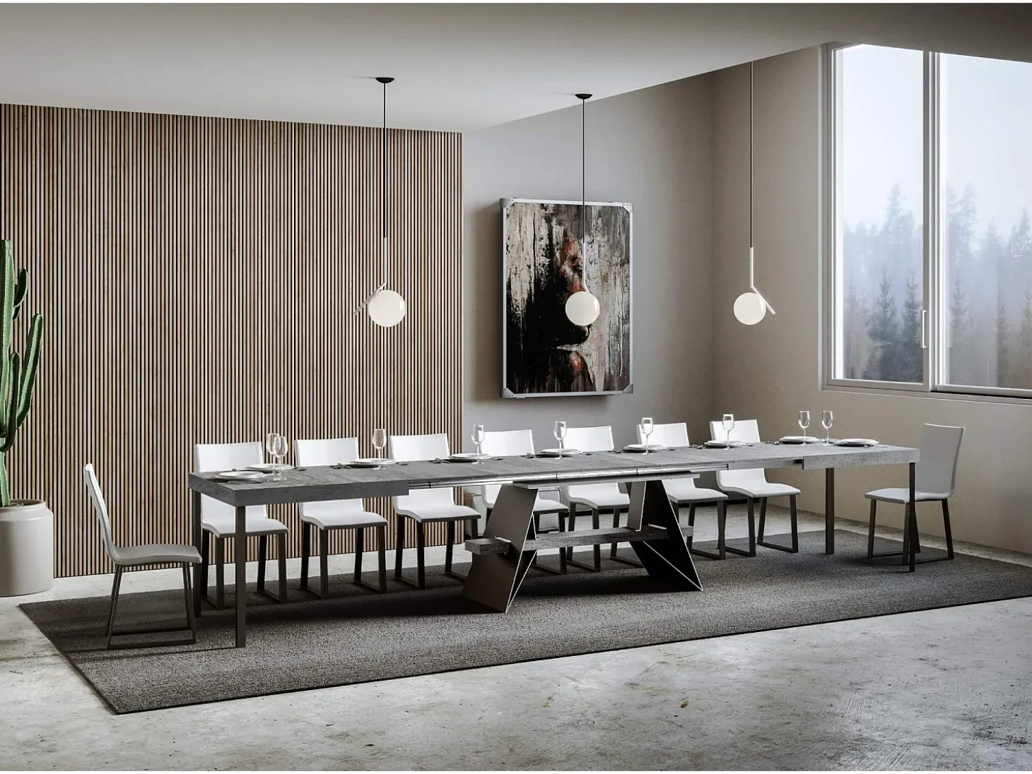 Mesa extensible 90x160/420 cm Baita Cemento estructura Antracita
