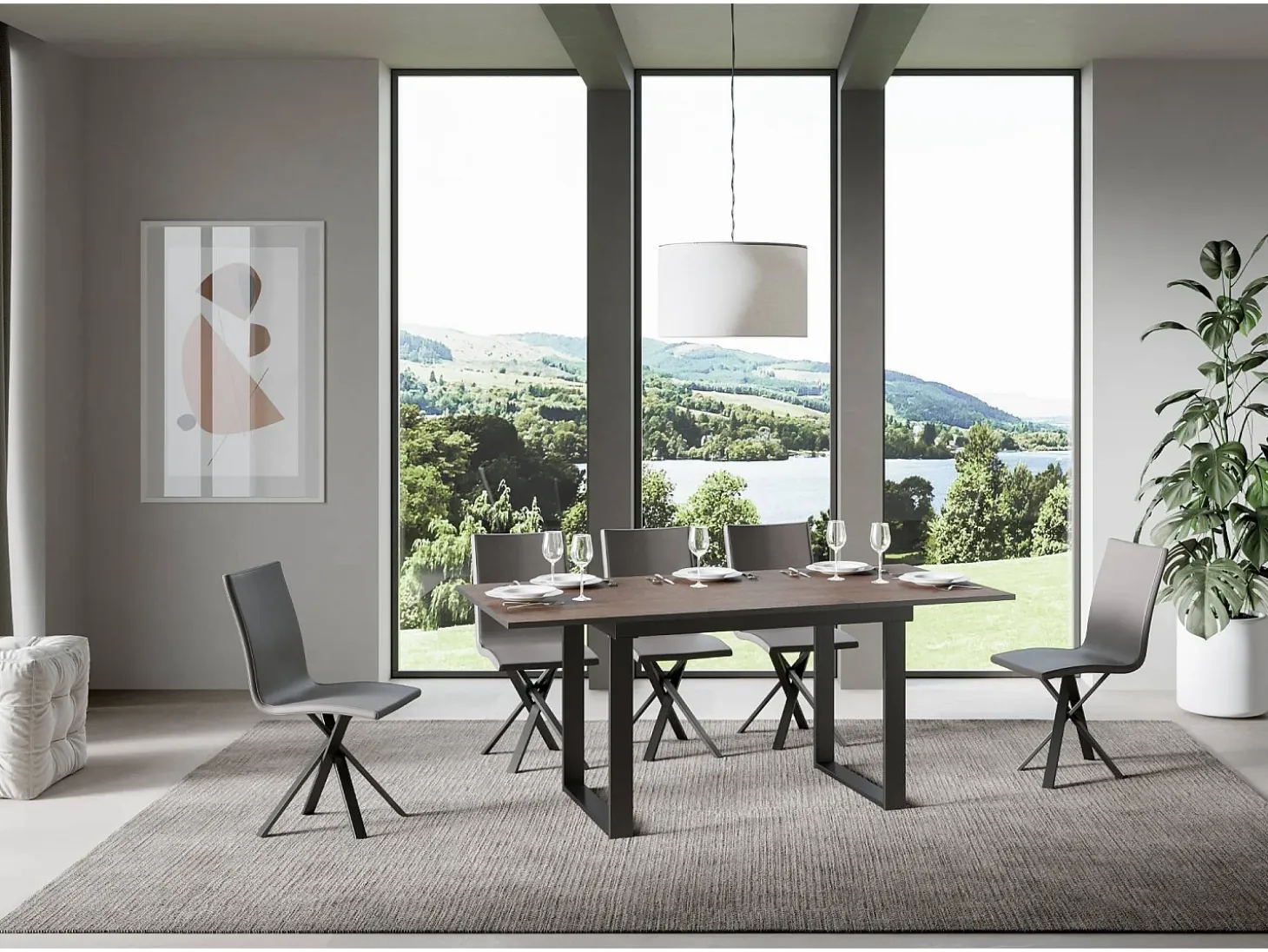Mesa extensible 90x120/180 cm Bandos Nogal estructura Antracita