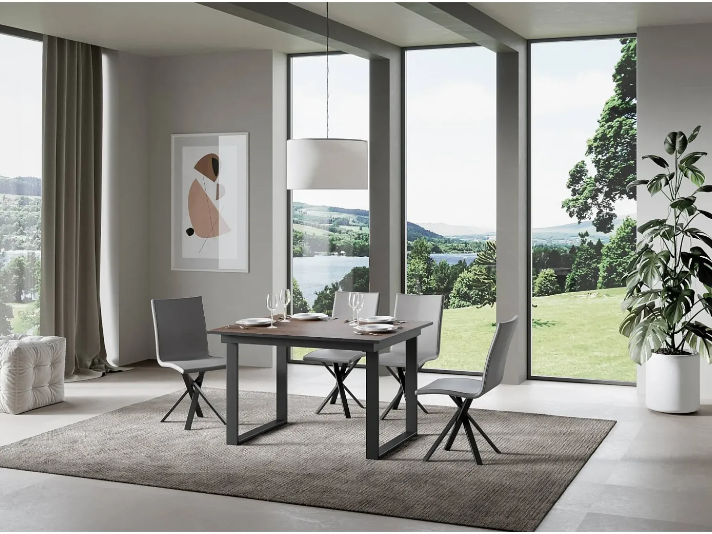Mesa extensible 90x120/180 cm Bandos Nogal estructura Antracita