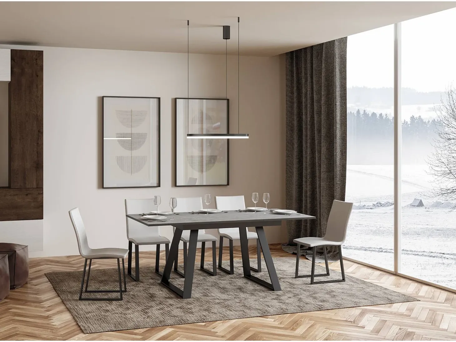 Mesa extensible 90x120/180 cm Bernadette Cemento estructura Antracita