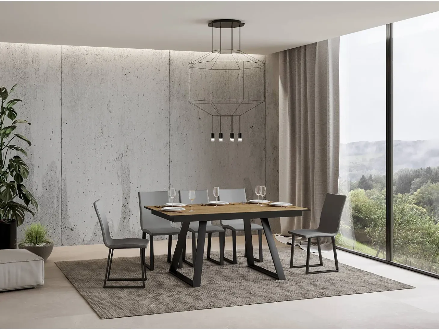 Mesa extensible 90x160/220 cm Bernadette Roble Natural estructura Antracita