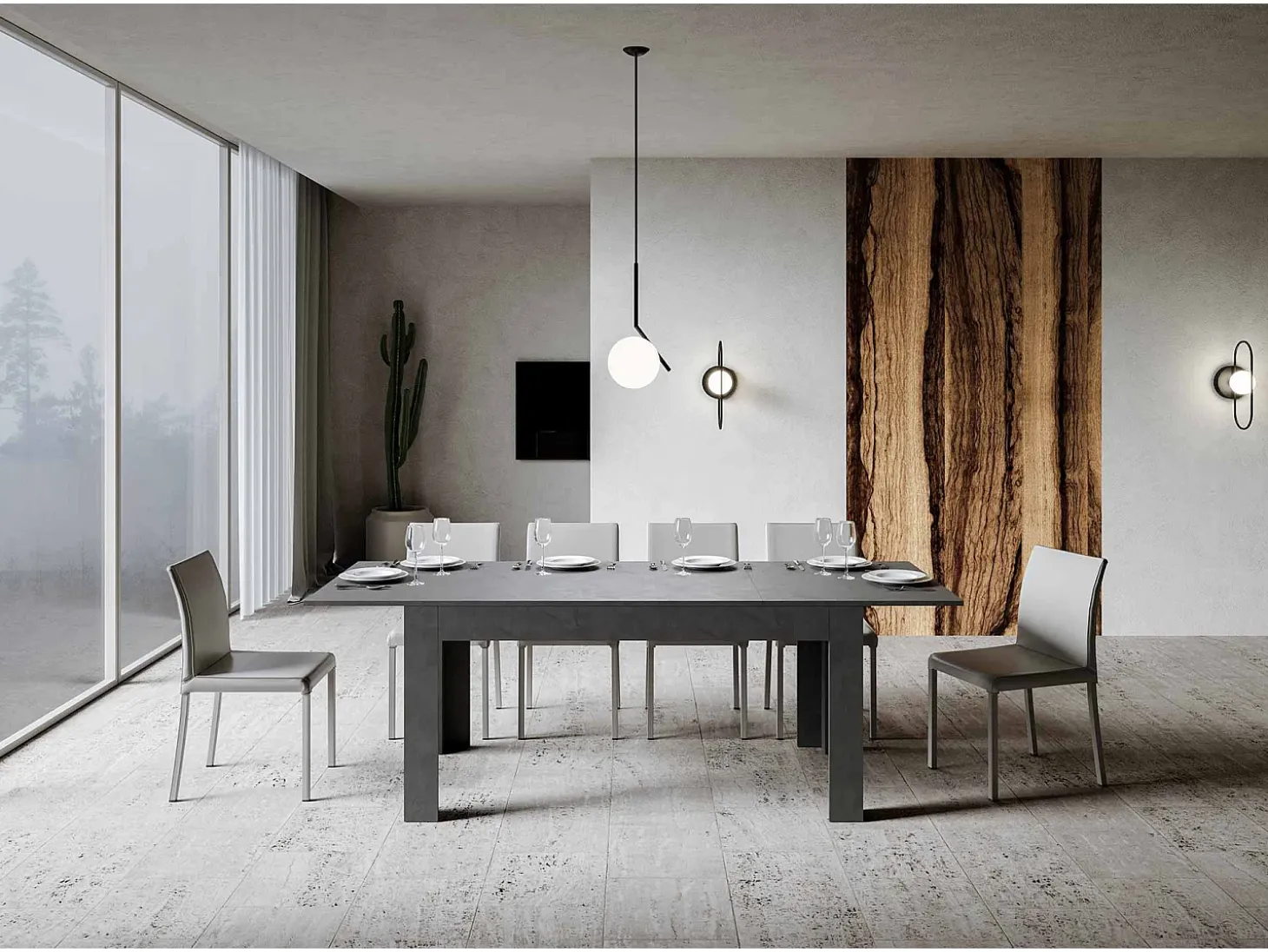 Mesa extensible 90x160/220 cm Bibi Antracita Espatulado