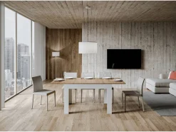 Mesa extensible 90x120/180 cm Bibi Mix tapa Roble Natural patas Fresno Blanco