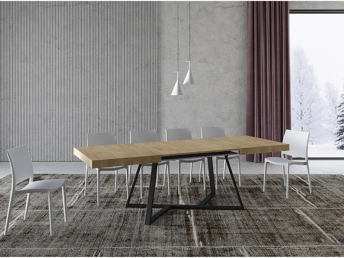 Mesa extensible 160/264x90 cm Booster roble natural patas antracita