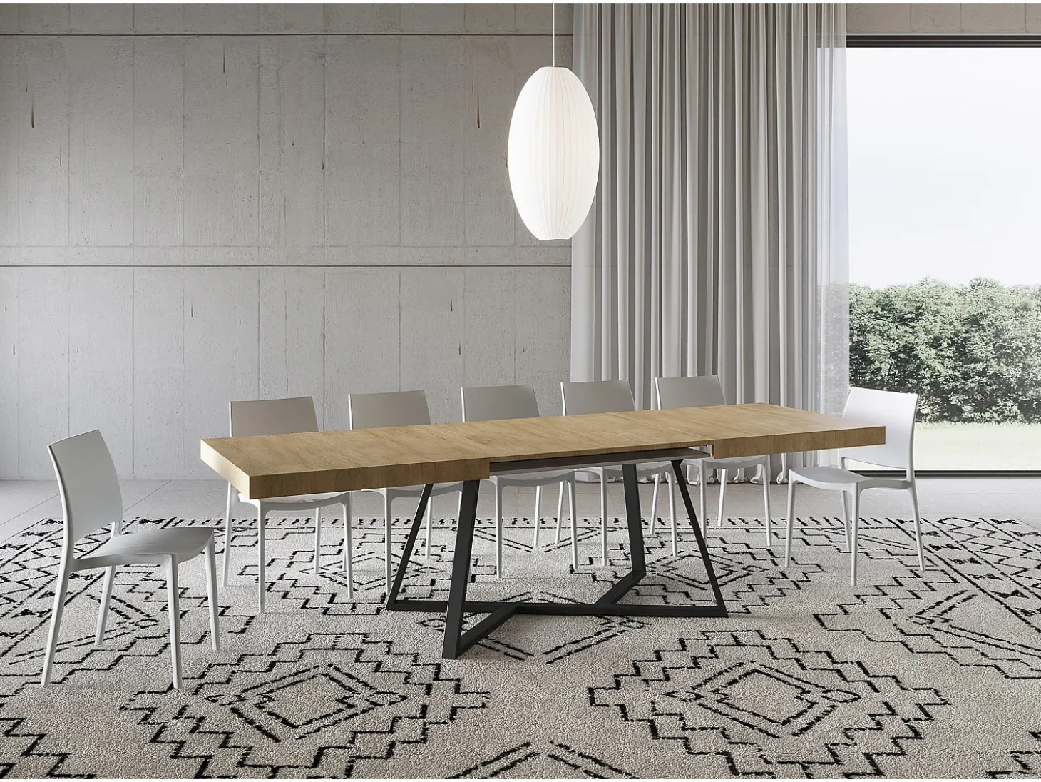 Mesa extensible 200/460x90 cm Booster efecto madera roble natural patas antracita