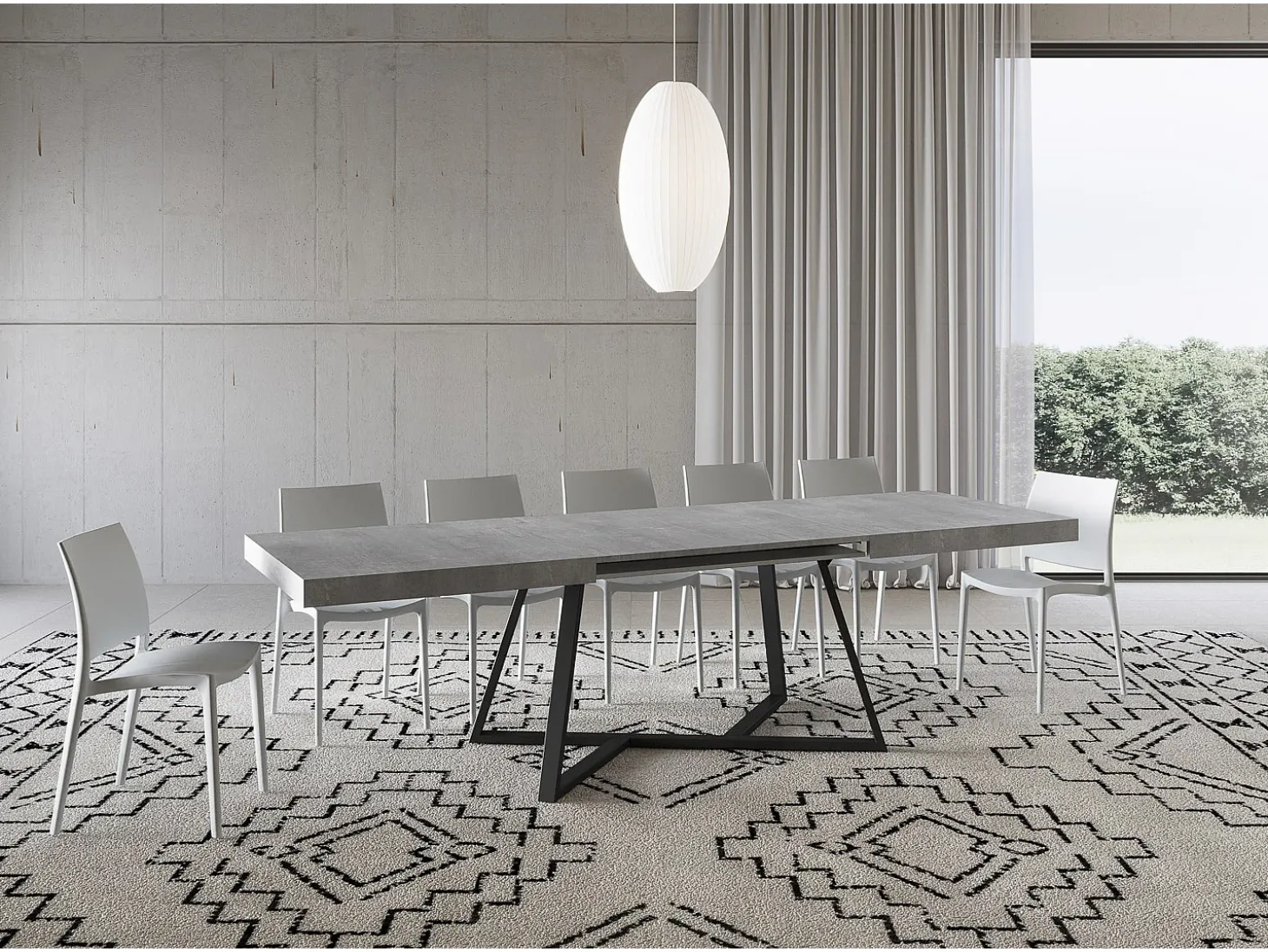 Mesa extensible 200/304x90 cm Booster efecto cemento patas antracita