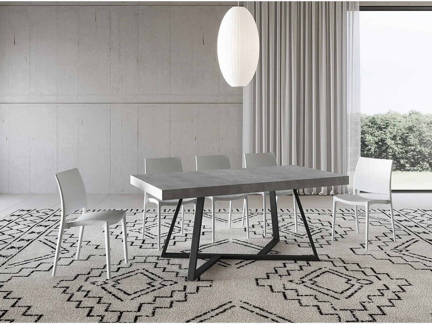 Mesa extensible 200/304x90 cm Booster efecto cemento patas antracita