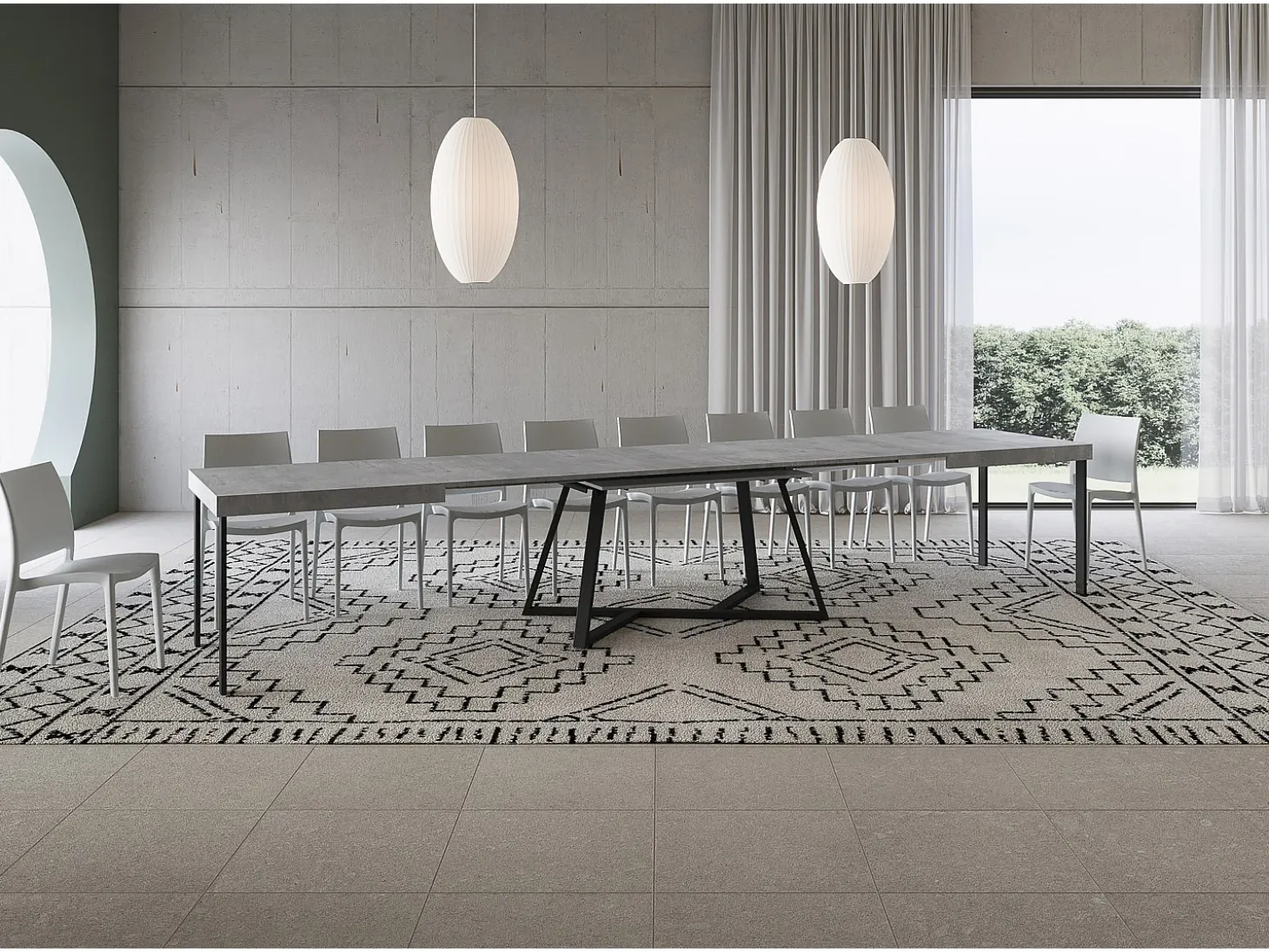 Mesa extensible 180/440x90 cm Booster cemento patas antracita