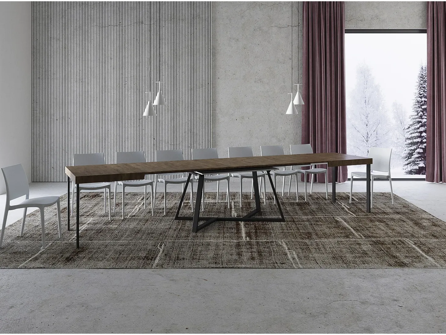 Mesa extensible 160/420X90 cm Booster nogal patas antracita